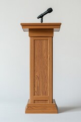 Podium lectern with microphone isolated on white background