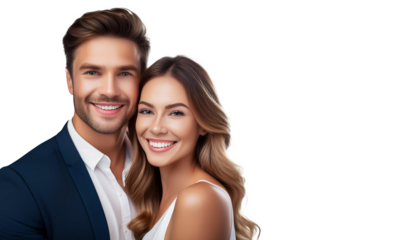 Happy couple on the left with transparent background and room for copy