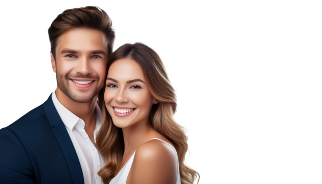 Happy couple on the left with transparent background and room for copy