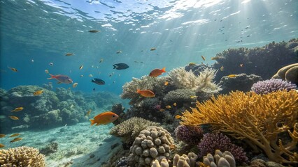 Obraz premium Colorful Coral Reef Teeming with Marine Life