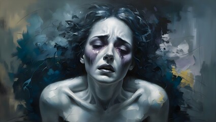abstract art of a crying depressed woman