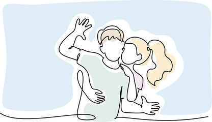 Valentines day romantic design. Woman and man hugs. Love of young couple,