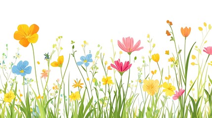 Fototapeta premium Vibrant Wildflower Meadow: A Colorful Floral Border