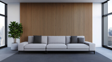 Fototapeta premium Modern sofa design in urban loft interior decor minimalist living space bright viewpoint