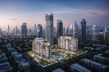 Obraz premium Contemporary Urban Living with Stunning City Views and Skyline Perfection
