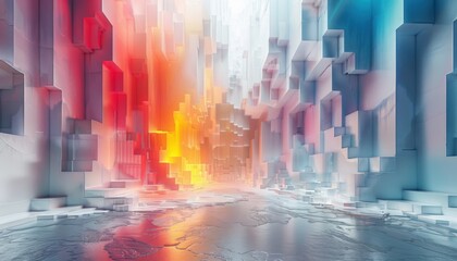 A colorful cityscape with buildings made of blocks