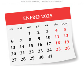 2025 Spanish January calendar - month Enero. illustrations for Spain