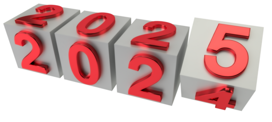 New year holiday concept. Cubes with number 2025 replace 2024. illustration isolated on transparent png