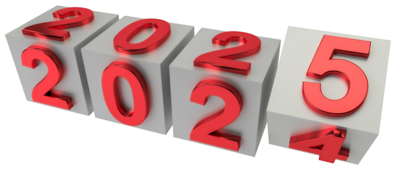 New year holiday concept. Cubes with number 2025 replace 2024. illustration isolated on transparent png