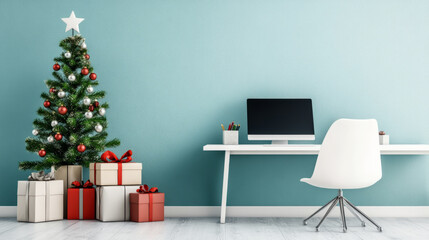 Festive Office Setup, Modern Home Workspace with Holiday Cheer and Minimalist Trends