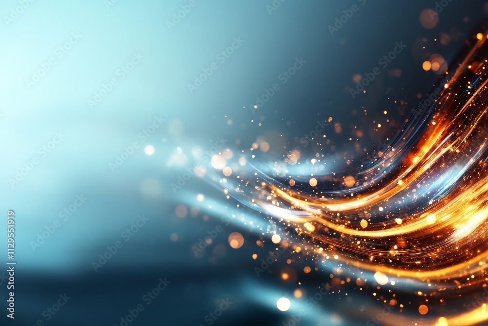 Poster fluid waves of light and color create an abstract display of movement and energy in a digital enviro