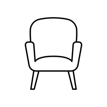 recommend clip art: Soft armchair with legs icon. Black outline linear silhouette. Editable strokes. Front view. Vector simple flat graphic illustration. Isolated object on white background. Isolate.