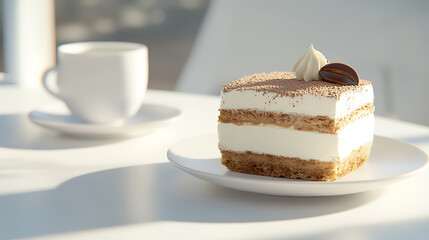 Delicious Italian tiramisu with coffee and mascarpone on white plate