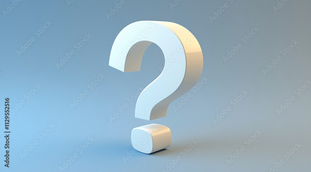 Poster 3D question mark displayed against a gradient background in a minimalist design setting