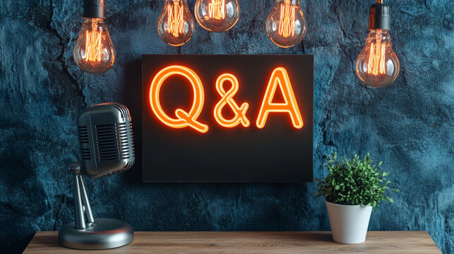 Q A Session  Retro Microphone  Neon Sign  Bulbs