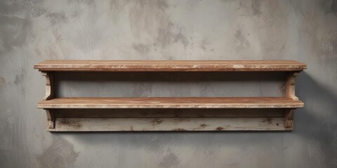 Weathered wooden shelf with distressed paint finish, worn, eclectic