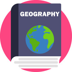 A book icon featuring an open, detailed map and world landmarks, symbolizing the study and exploration of Earth's diverse landscapes and countries.