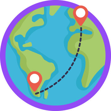 A map with a marked path, showing the journey from one location to another.