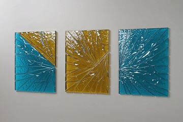 Vibrant Fractured Glass Tile Display on Simple Background