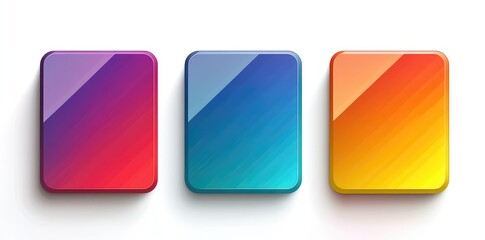 Vibrant Gradient Square Icons Set: Purple-Red, Blue, and Orange-Yellow Color Transitions for Modern UI Design
