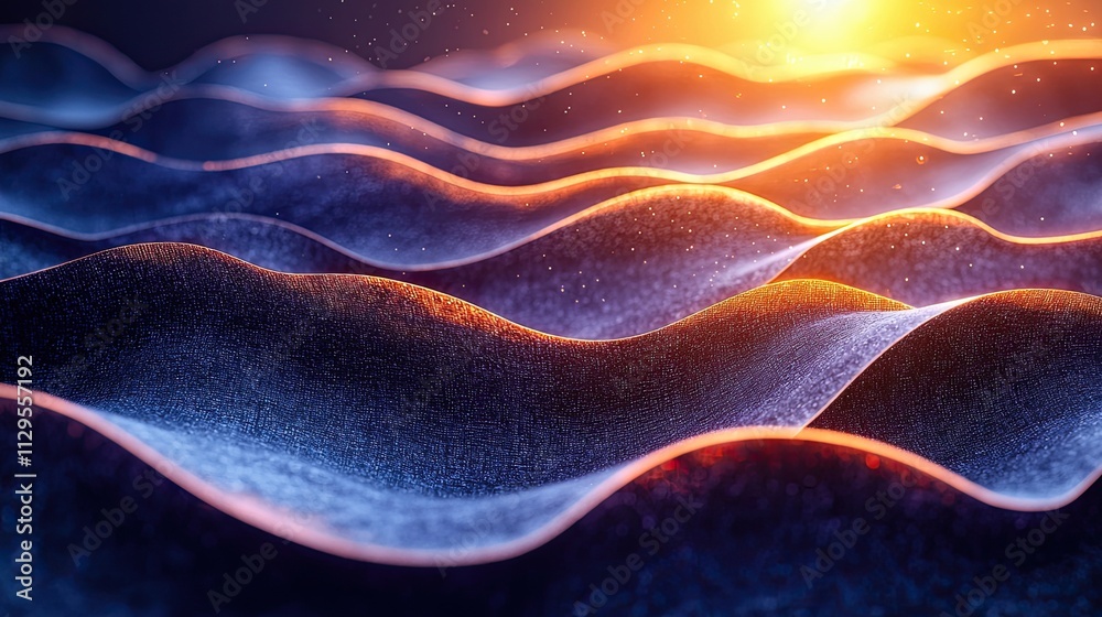 Poster dynamic waves illuminated by soft sunlight create an abstract landscape with depth and texture