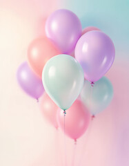 Pastel Color Balloons Cluster with Lavender, Mint Green, Peach on Transparent Background