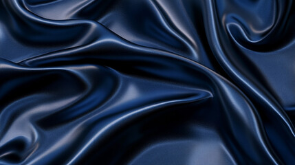 Fototapeta premium Luxurious Dark Blue Silk Fabric Drape Smooth Satin Texture Background
