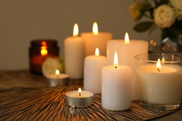 Beautiful composition with candles on the table