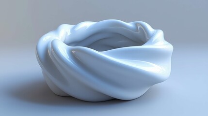 Obraz premium This image features a smooth, elegant white ceramic bowl with a unique twisted design, showcasing modern artistry and craftsmanship.