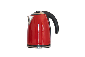 Red electric kettle isolated on white background. Household appliance