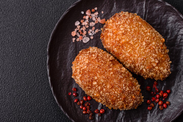 Delicious fresh cutlet or meatball Kiev style with filling