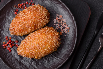 Delicious fresh cutlet or meatball Kiev style with filling