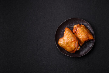 Chicken thighs fried with salt, spices and herbs