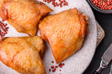 Chicken thighs fried with salt, spices and herbs