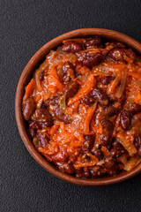 Vegan or vegetarian stew with red beans, onions and carrots or lobio