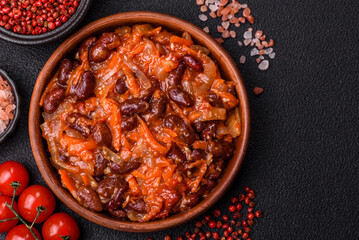 Vegan or vegetarian stew with red beans, onions and carrots or lobio