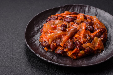 Vegan or vegetarian stew with red beans, onions and carrots or lobio