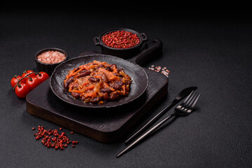 Vegan or vegetarian stew with red beans, onions and carrots or lobio