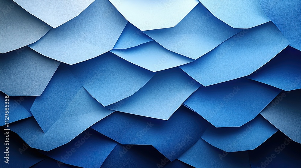 Poster abstract blue paper layers creating a textured pattern with varying shades and forms