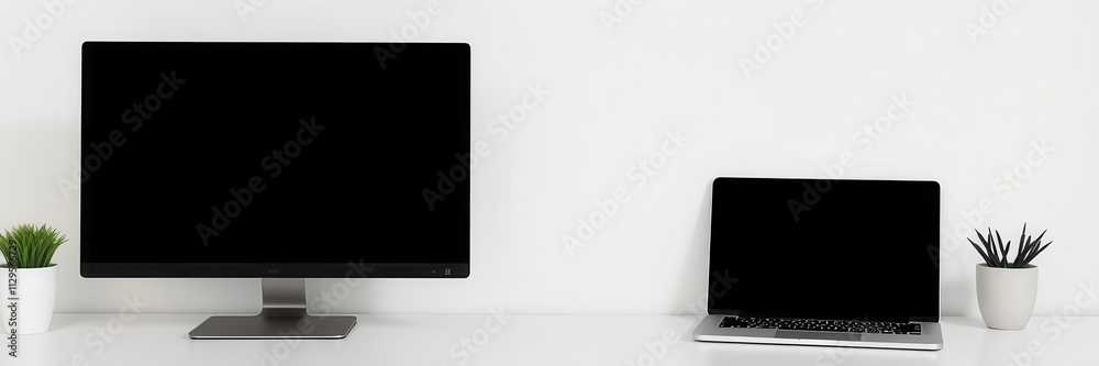 Wall mural a clean and modern laptop computer desktop monitor screen device mockup template with realistic refl