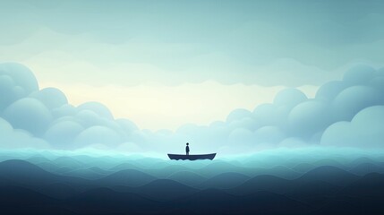Feelings influence characters navigating a stormy sea, illustrating inner turmoil transforming into calm seas of clarity.