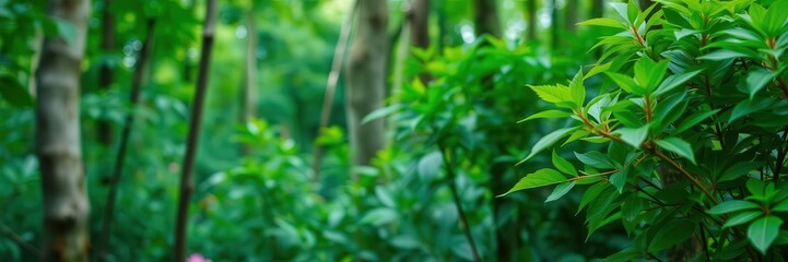 Obraz premium Close-up image of lush green foliage texture in a forest setting, forest, outdoors, vibrant