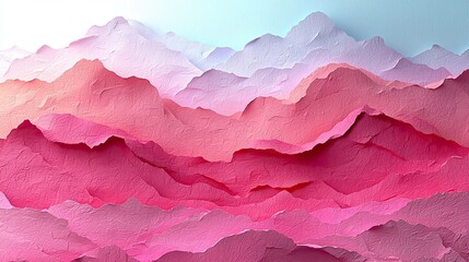 Layered paper mountains in shades of pink create a serene landscape filled with texture and depth