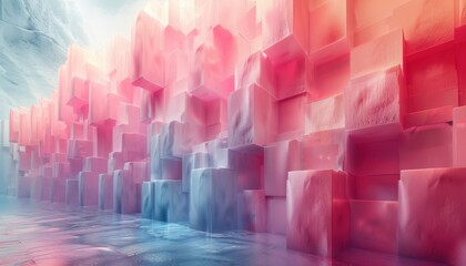 A wall of pink and blue cubes