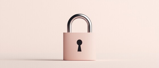 3d rendering of a pink padlock with a silver shackle. the padlock is rectangular in shape and has a keyhole in the center. the shackle is curved and appears to be made of metal.