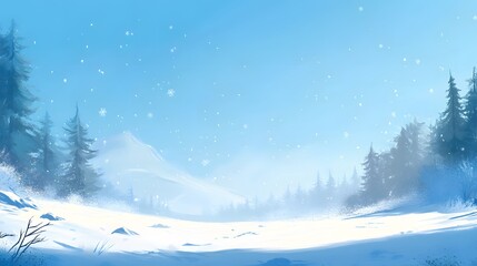 Fototapeta premium Serene Winter Landscape Snow Falling Gently On Mountains