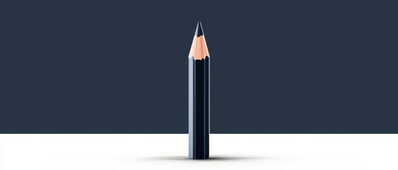 3d rendering of a pencil. the pencil is standing upright on a white surface with a dark blue background. the top of the pencil has a pointed tip and the bottom has a smooth, cylindrical body.