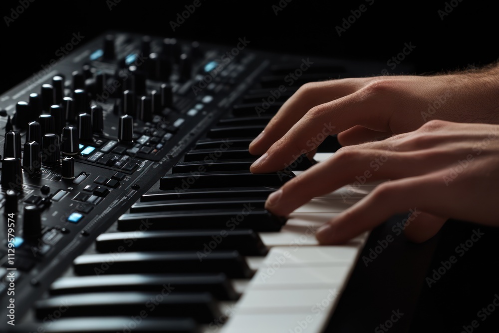 Poster Close-up of hands playing a synthesizer keyboard. (1)