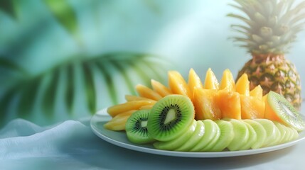 Fresh Tropical Fruit Salad With Pineapple and Kiwi