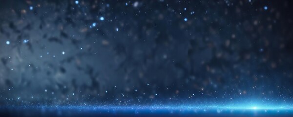 Obraz premium A serene abstract blue background with bokeh and subtle starlight effects, spacey, glowing